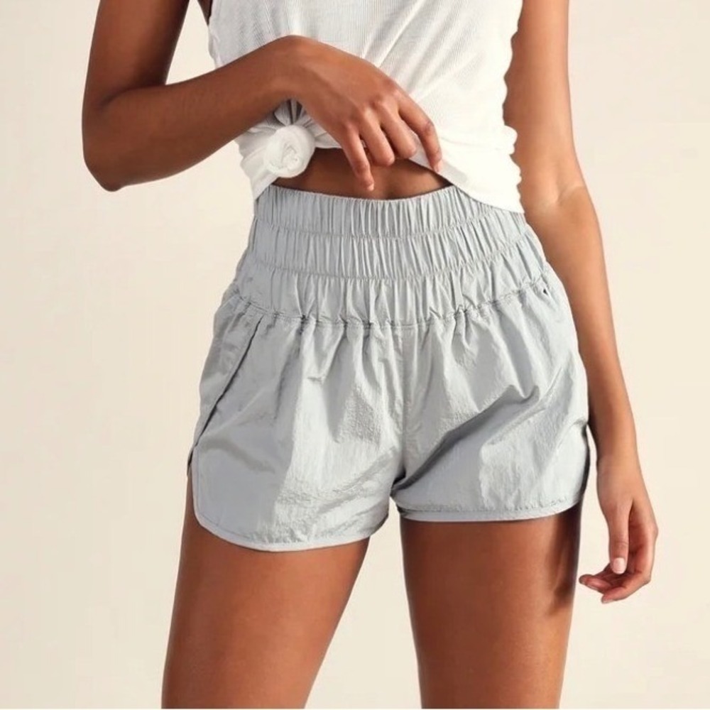 Free People Movement The Way Home Shorts High Rise Smocked Running Womens L Grey